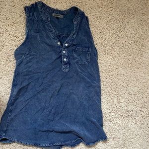 Thamp Denim Distressed Button-Up Tank Top Size Medium